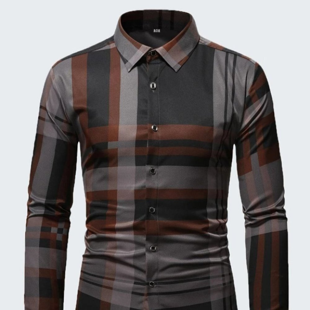 Grey & Brown Mens Button Up Tee
